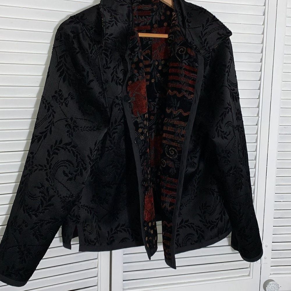 Vintage Reversible Patchwork Button Down Tapestry… - image 3